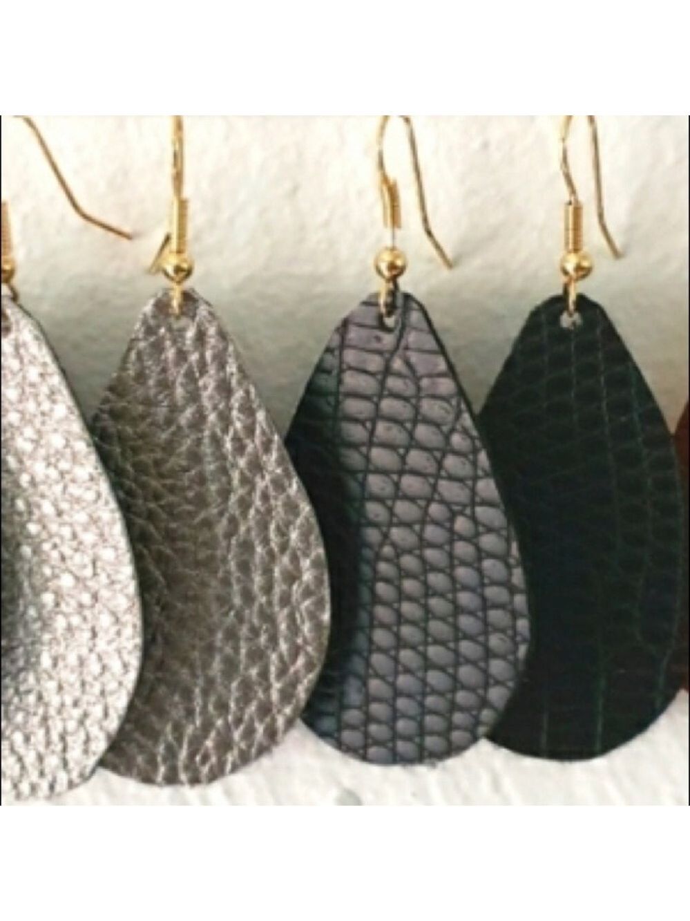 Two pairs Faux leather textured teardrop earrings  fall winter neutral handmade